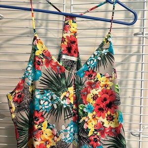 Island/Tropical Print Spaghetti Strap Dress